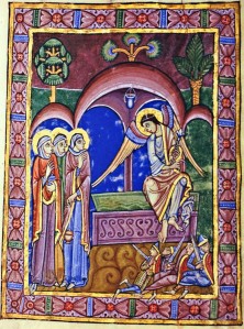 St Albans Psalter, c.1130-45, P50 - The Three Maries at the Tomb